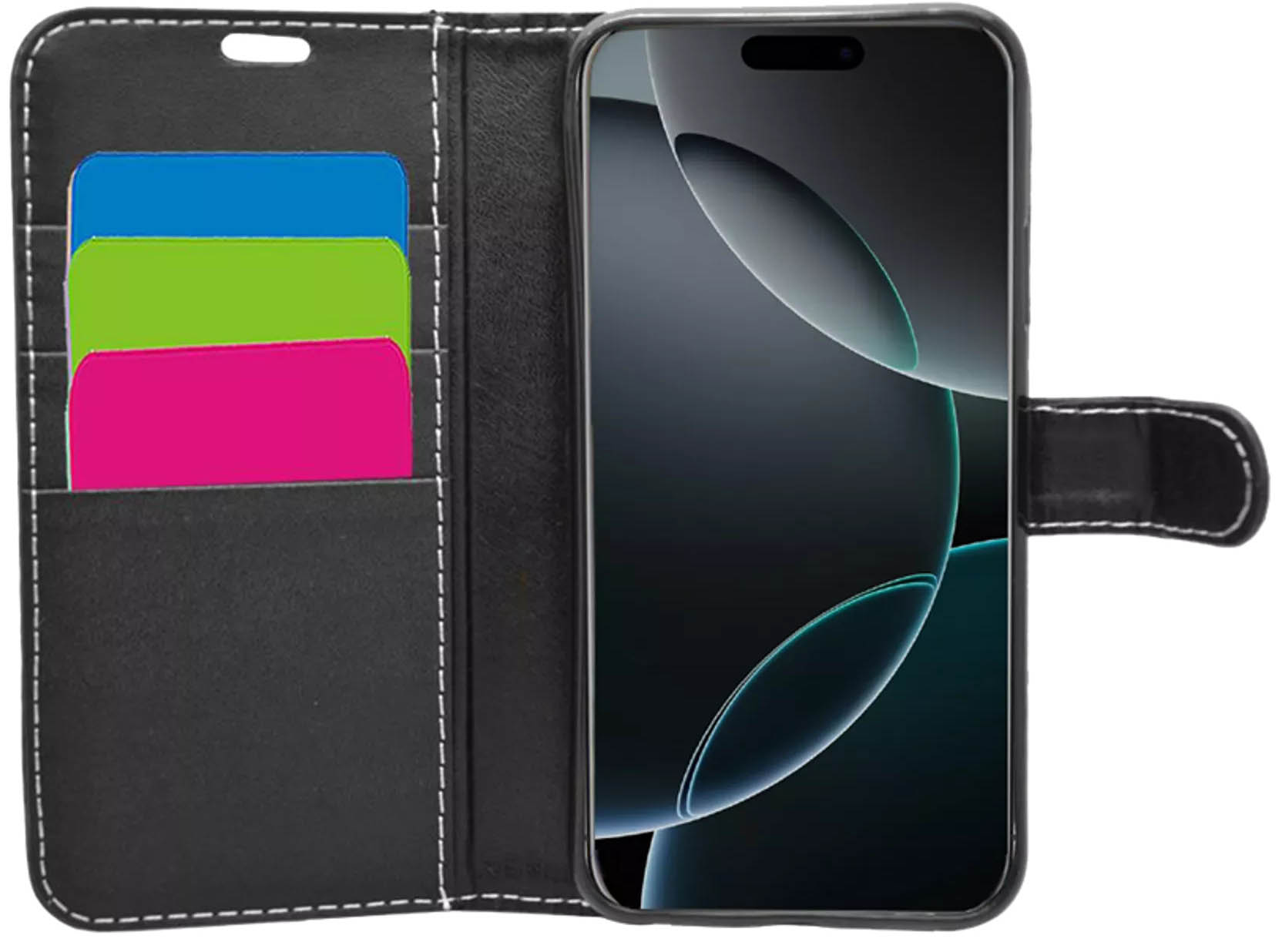 Wallet-style black pu leather phone case for iphone 17 pro - at repair alliance, perth road, dundee