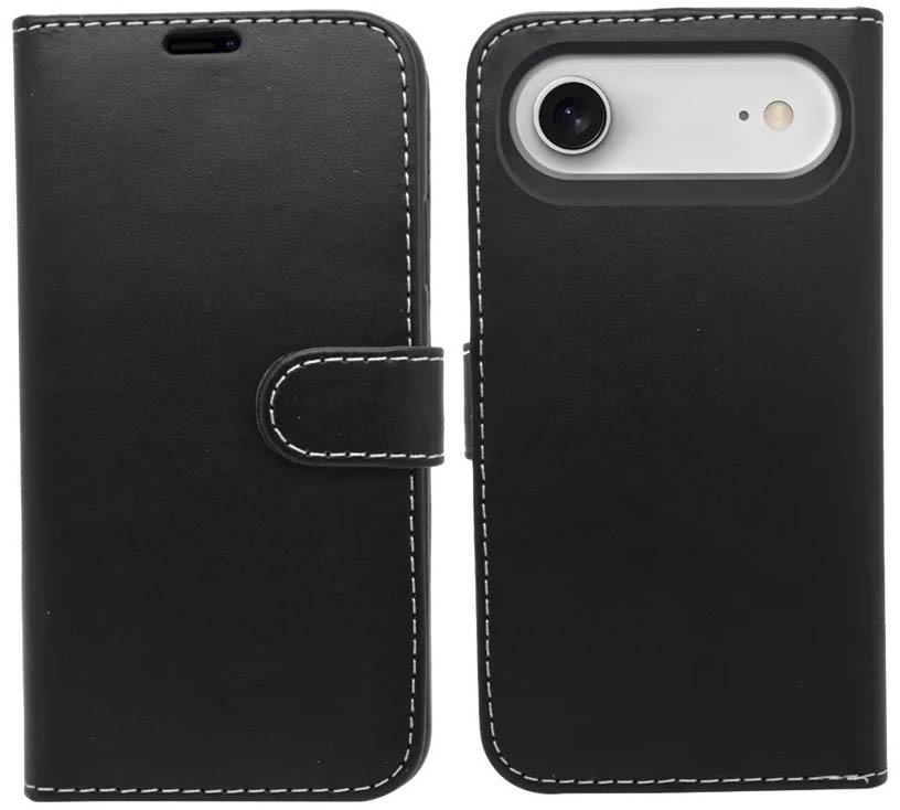 Wallet-style black pu leather phone case for iphone air - front and rear