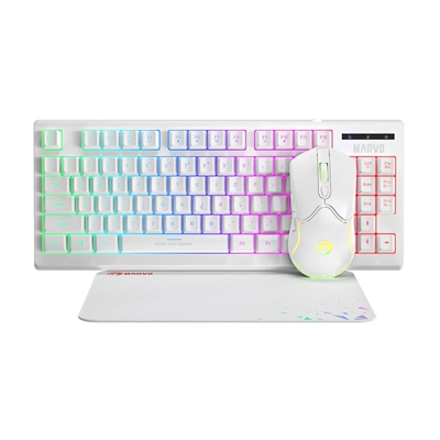 Marvo scorpion loot 30 - 3 in 1 gaming bundle - rgb wired keyboard, mouse and mat - white - cm310