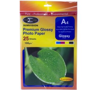 Sumvision A4 180gsm Glossy Photo Paper - Water-Resistant - 25 Sheets