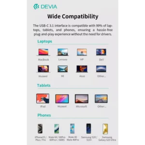 Devia - USB-C 4in1 Hub - 100W PD, 2x USB-C, & USB - Grey