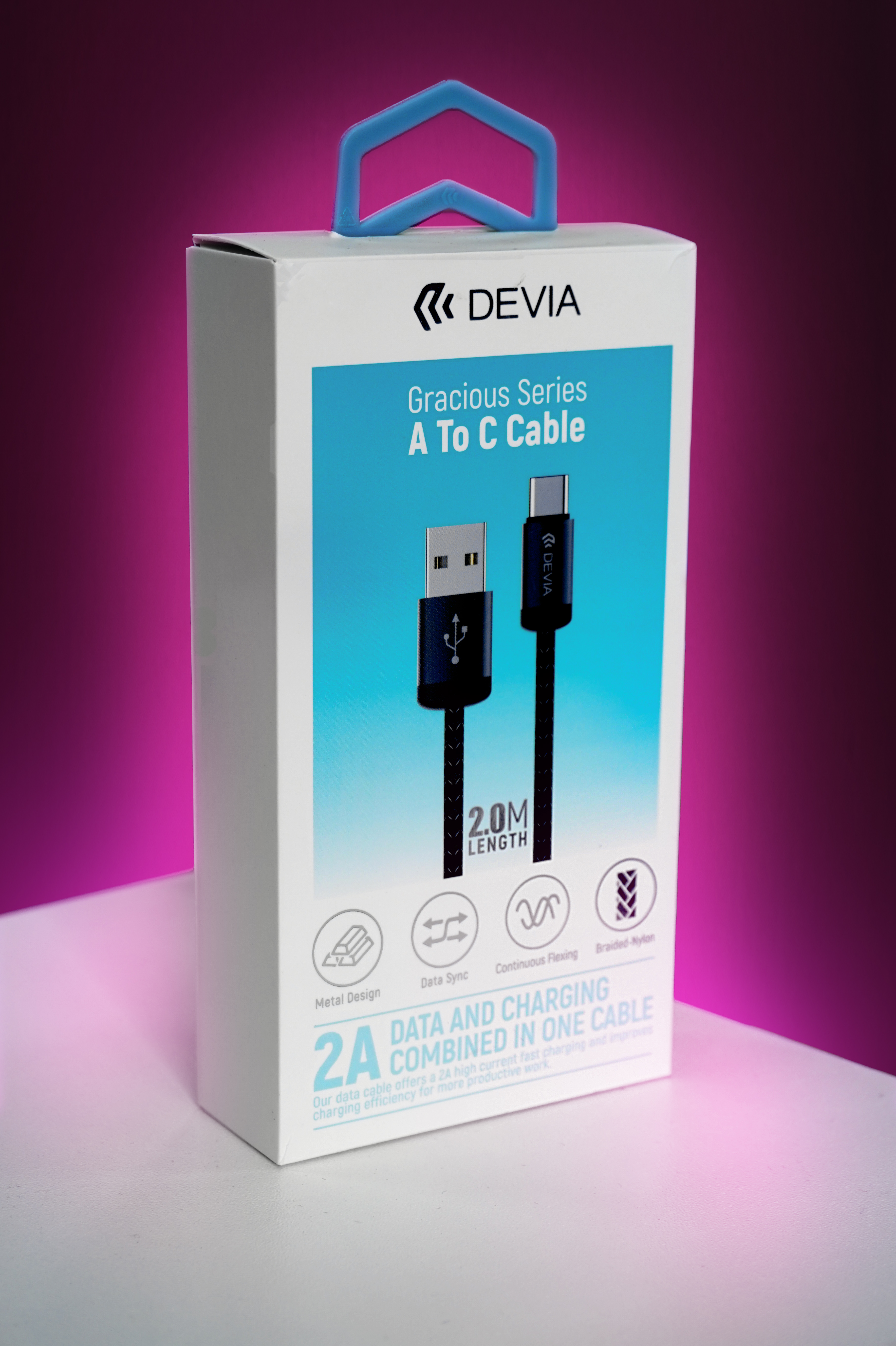 Devia gracious series usb-a to usb-c cable, 2m braided nylon, 2a fast charging, repair alliance dundee