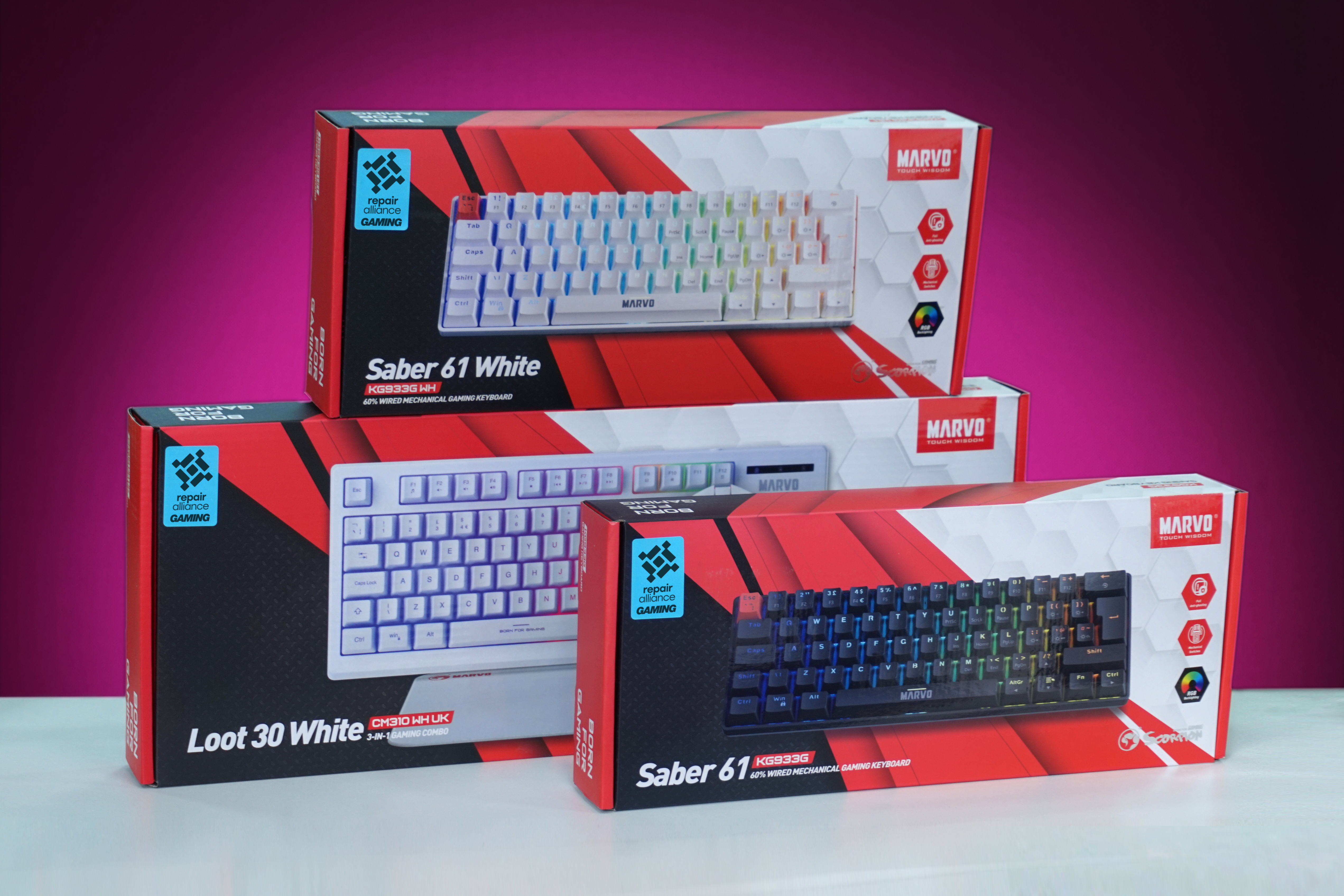 Marvo scorpion gaming keyboards at repair alliance dundee, saber 61 white, loot 30 white 3 in 1 combo, saber 61 black with rgb